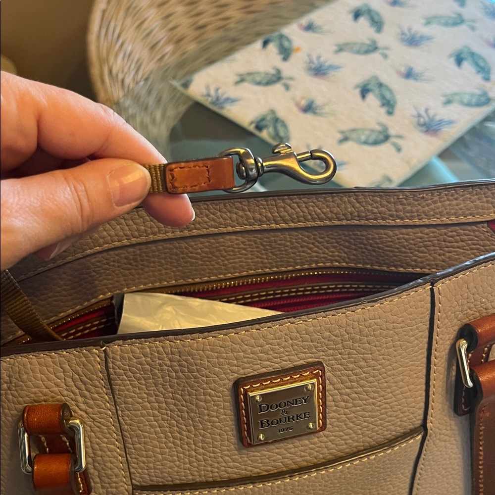 Dooney & Bourke Taupe Pebbled Leather Tote with Brown Straps - Picture 8 of 9